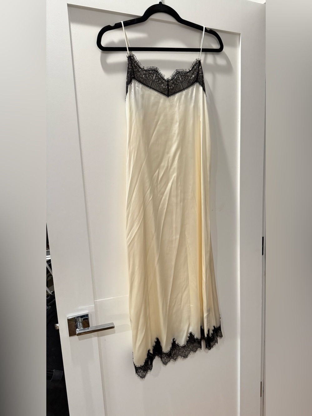 Massimo Dutti white slip dress with black lace trim